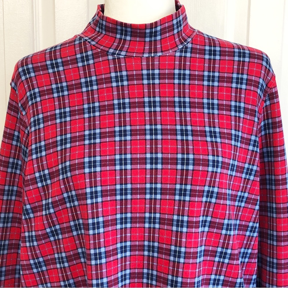 Lands' End Red & Blue Plaid Print Mockneck Long Sleeve Tee XL - Picture 2 of 16